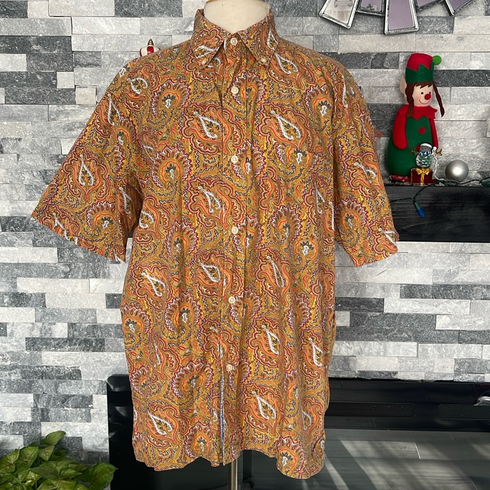 R&G London New York Paisley Polo Floral Button Up Large 70s 80s 90s Vintage L